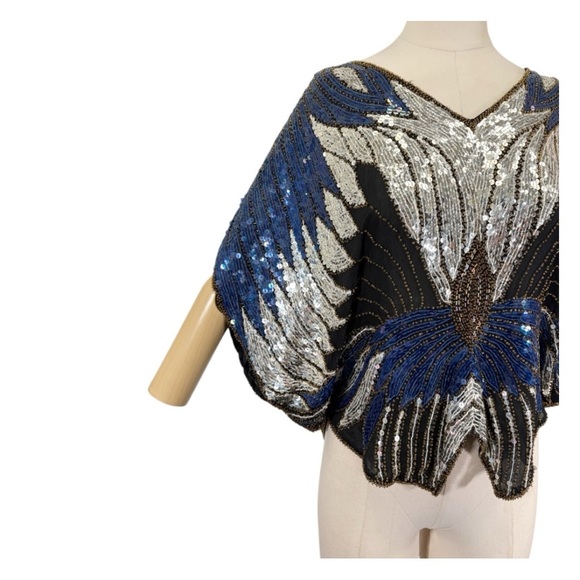 Vintage Scala Silk Sequin Butterfly Blouse Size Medium - Picture 5 of 10